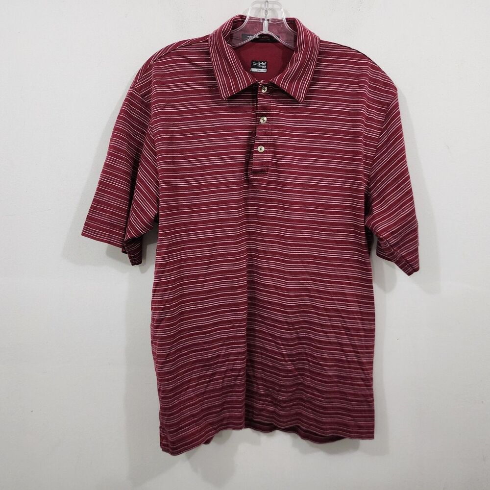 Vtg Nike Golf Tiger Woods Polo Shirt Maroon/White Striped Button Short-sleeve M
